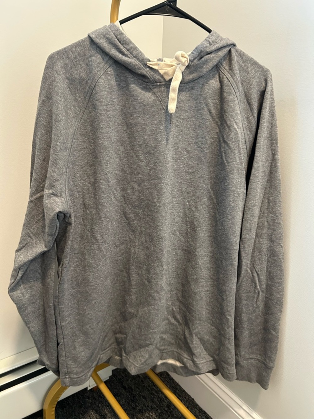 L.L. Bean Heather Gray Pullover Hoodie with Cream Drawstring